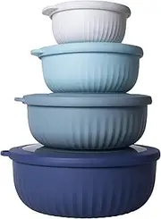 CHONYI Mixing Bowl Set with Lids,4 Pcs Wide and Deep Prep Bowls, Plastic Small Bowls, Space-Saving Nesting Design for Kitchen Mixing,Serving, and Storage (Blue)