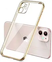 Plating Square Frame Silicone Transparent Case on for iPhone 11 12 13 14 Pro Max Mini X XR XS Max 7 Plus Clear Back Cover,Gold,for iPhone 12 Mini