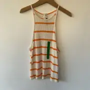 Zara Cropped Tank Top Womens Small Orange Striped NWT Spaghetti Straps Rear Zip