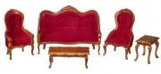 Dollhouse Miniature Wood Victorian Living Room Sofa Chairs Tables Walnut T0148
