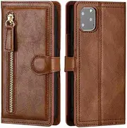 Luxury Leather Case for iPhone 14 Pro MAX Zipper Flip Wallet Card Holder Cover for iPhone 14 Pro/iPhone 14 Pro/iPhone 14 (Color : Brown, Material : iPhone 14)