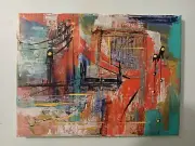 original abstract acrylic painting on canvas "Toll Bridge"