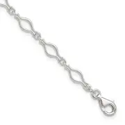 Sterling Silver 10Inch Solid Polished Fancy Link Anklet