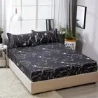 Black Marble Floral Mattress Protector King Size Fitted Sheet Set Bed Pillowcase