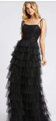 Mac Duggal Black 27281 Layered Dress Long Size 8 Retail $ 498 Shipping Price