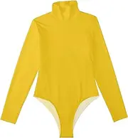 [Caihoyu] Gold Solid Color Pure Plain long sleeve Body Suits Eotard Women Cute Tops for Women Going Out Mock Turtle Neck, Color 2, Medium