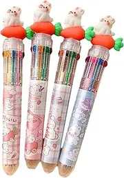 joyxiwa 2pc Fine Point 0.5mm Cartoon Ten Color Ballpoint Pens Push Action Silicone Bounce Back School Supplies Multicolor Neutral Pen for Home School Office-rabbit,0.5mm