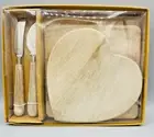 Pottery Barn Chateau Wood Cheese Charcuterie Board Knife Heart For 2 Gift Set