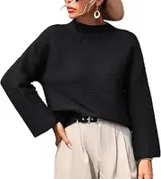 [FEOYA] Women's Sweater Knitted Solid Pullover Top Soft Knitted Cable Warm Pullover Sweater Long Sleeve Knitted Jumper Sweater Casual Knitted Sweater