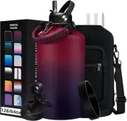 1 Gallon Insulated Water Bottle - 128oz with Strap Paracord Handle Carrier Bag
