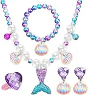 Mermaid Necklace, Bracelet, Ring, and Earrings Set - Shell Jewelry for Party Costumes and Supplies for Mermaid-Themed Events