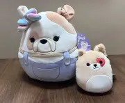 NEW Squishmallows 10 Davitta” Bulldog Plush Dog NWt Bow Overalls 5” Cooper Set