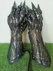 Medieval black gauntlet pair accents knight crusader armor steel gauntlet glove