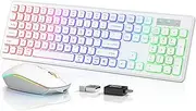 Wireless Keyboard and Mouse - RGB Backlit, Rechargeable & Light Up Letters, Full-Size, Ergonomic Tilt Angle, Sleep Mode, 2.4GHz Quiet Keyboard Mouse for Mac, Windows, Laptop, PC, Trueque(White)