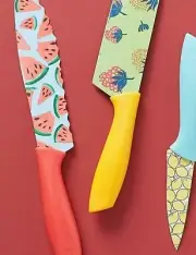 NIB Anthropologie Colloquial Vibrant Whimsy Kitchen Knives, Set of 3