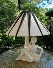 PLASTIC RIBBON LARGE COOLIE WHITE & BLACK LAMPSHADE for BARSONY LADY LAMP