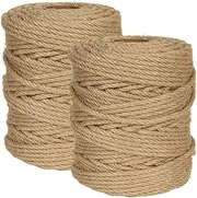 656 Ft x 6 MM Natural Jute Twine, 1/4” Heavy Duty Hemp Rope, 100% Natural Twisted Twine Hemp Rope for Cat Tree Tower,Strong Burlap Cord for DIY Crafts Gardening Hammock Home Decorating Gift Wrapping