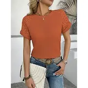 Women's T Shirt Plain Fashion Classic Modern Short Sleeve Crew Neck Regular Tops Daily Weekend Eyelet Black Pink Navy Blue Blue Orange Summer Spring