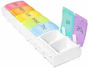 AIMALL Medicine Container Holder Weekly Tablet Pill Sorter Case Organizer Box 7 Days with Easy-Open Push Button, Non-Toxic PP, Clear Visibility Lids, 8.74x2.24x0.98 In