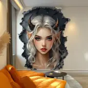 Fantasy Elf Wall Decal | 3D Cracked Wall Sticker | Gothic Aesthetic Home Decor