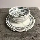 Tommy Bahama Blue Fish Edge MELAMINE Set 4 Dinner Plates 4 Salad /Cereal Bowls