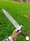 15"DAMASCUS DAGGER KNIFE CUSTOM HANDMADE DAMASCUS KNIFE CAMPING KNIFE WITH SHEAT