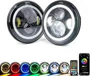 7 Inch RGB LED Headlights with Dual Controlled, Halo Lights w/Halo Ring DRL and Turn Signal Function Compatible with 2007-2018 Jeep Wrangler JK, DOT Approved