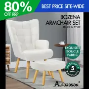 ALFORDSON Armchair Lounge Chair Featherston Replica Accent Chair Boucle White