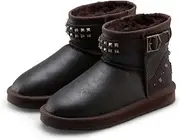 [UGG NOCK] Womens Boots Ladies Slip On Winter Snow Boots Australian Sheepskin Wool Mini Inlays Buckle Shoes