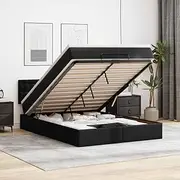 vidaxl - Ottoman Bed Frame Queen/Black Faux Leather/Mattress & Topper/Storage