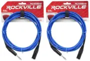 2 Rockville RCXMB10-BL Blue 10' Male REAN XLR to 1/4'' TRS Balanced Cables