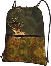 EdWal Animal Deer Print Drawstring Backpack Gym Bags Sports Bags With Zipper Pocket For Travel Beach, Black, One Size