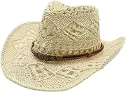 [Generic] Cowboy Hats for Women Classic Straw Cowgirl Beach Hat Music Festival Party Adult Sun Straw Western Cowboy Hats, A-beige, One Size, A-beige, One Size