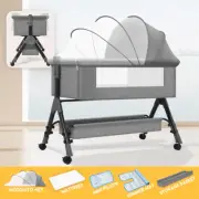 Grey Baby Bassinet Bedside Sleep Cradle Baby Cot Foldable Newborn Co-Sleeper Bed