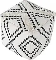 MOCOFO Decorative Square Pouf Cover for Bedroom Boho Cotton Unstuffed Pouf Footstool (Black Diamond,17.7×17.7×17.7")