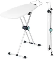 [Dazzl 360] Degree Roto-Flip EZ20 Essential Ironing Board - Dual-Sided, Slim Iron Board Top with 8-Level Adjustable Height, Detachable Iron Holder, & Non-Slip Feet - HDPE Ironing Board Full Size