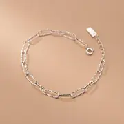 [HEYONA] Women Jewelry 925 Silver Sterling Bracelet Fashion Cuff Bangle Chain Bracelets,Minimalist Cutting Textured Pattern Oval Chain Rose Gold Punk Gothic Bangle Adjustable Lucky Ankle Bracelet Jewelry