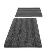 Non-Slip Chenille Rug Carpet Microfibre Shaggy Bath Mat Bathroom Shower Toilet Washable Dark Grey