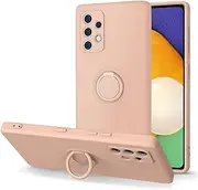 [UEEBAI] Ring Holder Case for Samsung Galaxy A53 5G, Slim Liquid Silicone Phone Case with 360 Rotatable Ring Holder Kickstand Bumper Hand Strap with Magnetic Car Mount Shockproof Cover - Pink