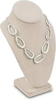 MOOCA Linen Covered Wood Jewelry Display Necklace Chain Jewelry Bust Display Holder Stand, Necklaces Bust Mannequin, 6 3/8 W x 4 1/4 D x 10 H in, Tan Linen