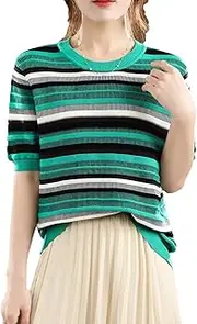[Generic] T Shirts for Women Short-Sleeved Women O-Neck Pullover T-Shirt Knitted Sweater