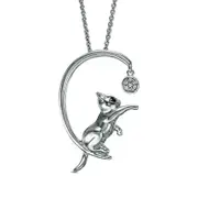 Enhanced Black and White Natural Diamond Accent Cat with Ball Pendant in Sterling Silver