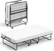 Giantex Twin Size Folding Bed, Rollaway Guest Bed with Memory Foam Mattress & Heavy-Duty Metal Frame, Portable Sleeper Bed with Lockable Wheels for Guest Room, Apartment