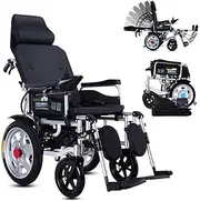 Lightweight Foldable Power Wheelchair, Electric Wheelchair with Headrest,with Reclinable Backrest and Dual Powerful Motor Portable Transit Travel for Disabled and Elderly Mobility,Black,Portable