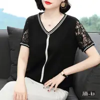 在飛比找momo購物網優惠-【JILLI-KO】買一送一 綴飾鏤空冰絲針織衫-F(黑)