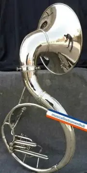 INDAN HANDMADE SILVER FINISH 22"SOUSAPHONE BRASS MADE TUBA MOUTH PIECE WITH BAG