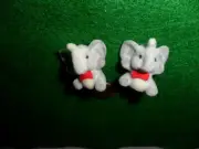 Vintage Miniature Flocked Elephants with Red Bow Tie