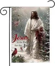 Christmas Jesus Garden Flag 12x18 Inch Vertical Double Sided,Jesus Is The Reason For The Season Yard Garden Flag Decor For Home Banners Flags Farmhouse