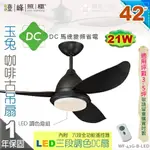 【藝術吊扇】LED 21W．42吋吊扇。玉兔咖啡古DC扇 三段調色附遙控器 110V 台灣製【燈峰照極MY買燈】#42G-B-LED