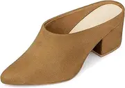 [Perphy] Women's Chunky Heels Pointed Toe Slip on Slide Mules